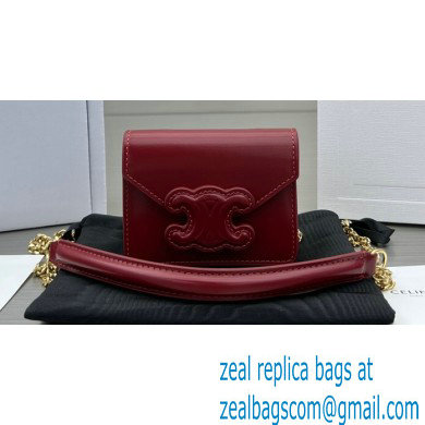 Celine CARD HOLDER ON CHAIN TRIOMPHE Bag in Shiny calfskin 60784 Burgundy