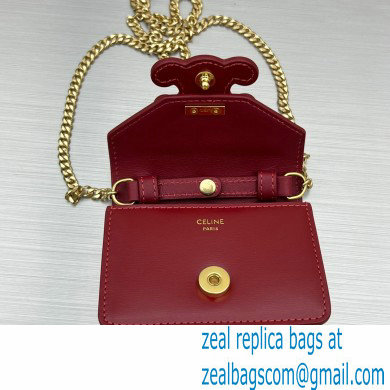 Celine CARD HOLDER ON CHAIN TRIOMPHE Bag in Shiny calfskin 60784 Burgundy - Click Image to Close