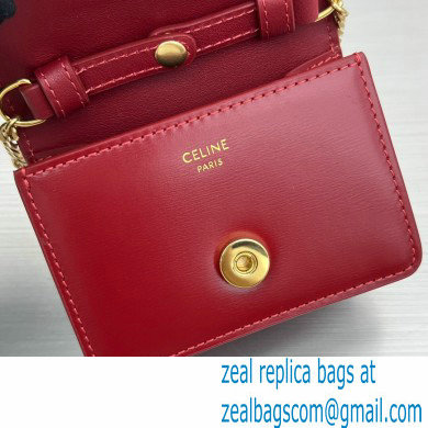 Celine CARD HOLDER ON CHAIN TRIOMPHE Bag in Shiny calfskin 60784 Burgundy - Click Image to Close