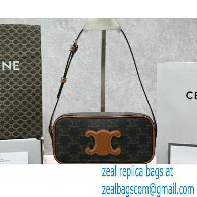 Celine MINI CAMERA SHOULDER BAG CUIR TRIOMPHE in Triomphe canvas and calfskin 60251 Brown - Click Image to Close