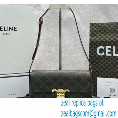 Celine Shoulder Bag Triomphe in Triomphe canvas and calfskin 60373 Brown - Click Image to Close