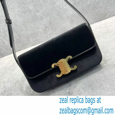 Celine Shoulder Bag Triomphe in Velvet 60373 Black