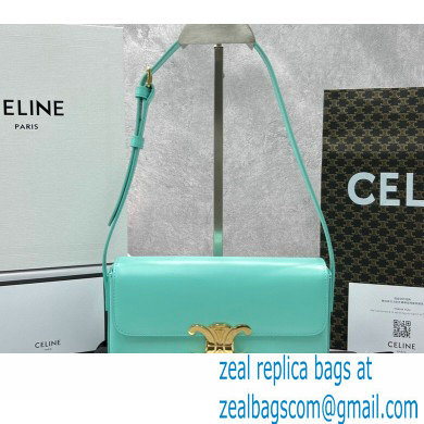 Celine Shoulder Bag Triomphe in shiny calfskin 60373 Turquoise Green - Click Image to Close