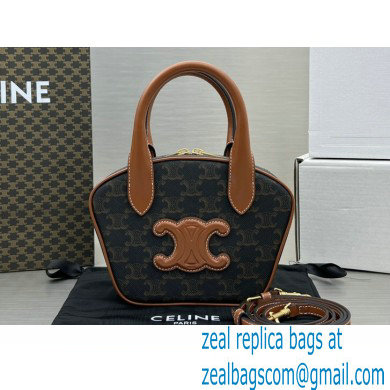 Celine mini bowling bag in Triomphe Canvas and calfskin 60798 Brown