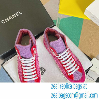 Chanel Heel 2.5cm Chain Calfskin and Tweed Mid-top Sneakers Fuchsia 2022 - Click Image to Close