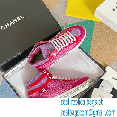 Chanel Heel 2.5cm Chain Calfskin and Tweed Mid-top Sneakers Fuchsia 2022