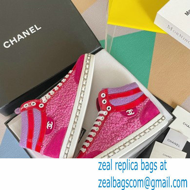 Chanel Heel 2.5cm Chain Calfskin and Tweed Mid-top Sneakers Fuchsia 2022