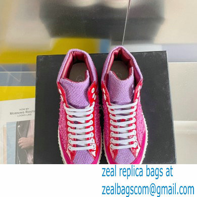 Chanel Heel 2.5cm Chain Calfskin and Tweed Mid-top Sneakers Fuchsia 2022