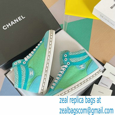 Chanel Heel 2.5cm Chain Calfskin and Tweed Mid-top Sneakers Green 2022