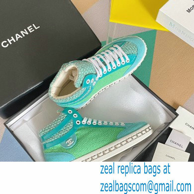 Chanel Heel 2.5cm Chain Calfskin and Tweed Mid-top Sneakers Green 2022