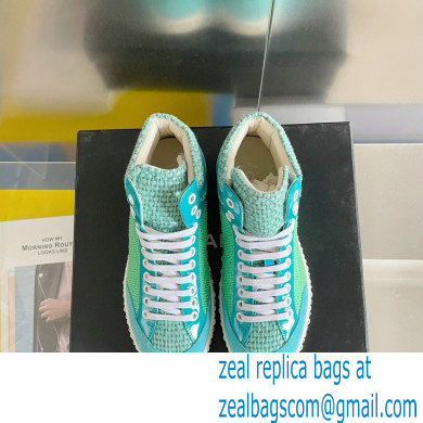 Chanel Heel 2.5cm Chain Calfskin and Tweed Mid-top Sneakers Green 2022