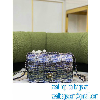Chanel Sequins Mini Classic Flap Bag Blue 2022