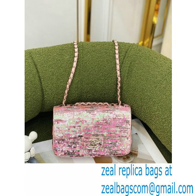 Chanel Sequins Mini Classic Flap Bag Pink 2022