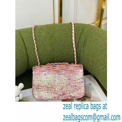 Chanel Sequins Mini Classic Flap Bag Pink 2022