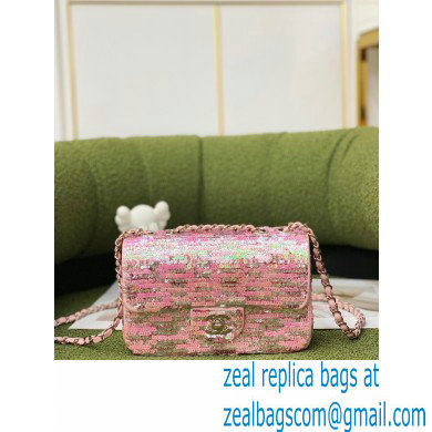 Chanel Sequins Mini Classic Flap Bag Pink 2022