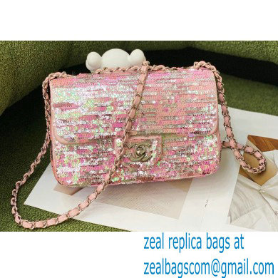 Chanel Sequins Mini Classic Flap Bag Pink 2022