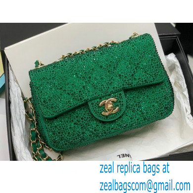 Chanel Strass Small Classic Flap Bag Green 2022