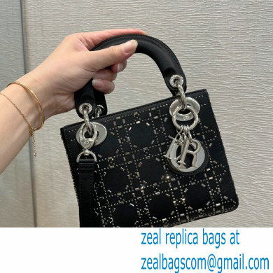 DIOR Mini Lady Dior Bag in Black Strass Cannage Satin 2022