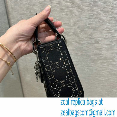 DIOR Mini Lady Dior Bag in Black Strass Cannage Satin 2022