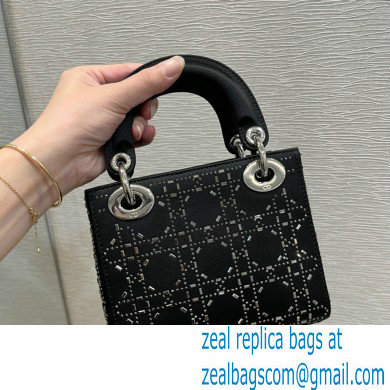 DIOR Mini Lady Dior Bag in Black Strass Cannage Satin 2022