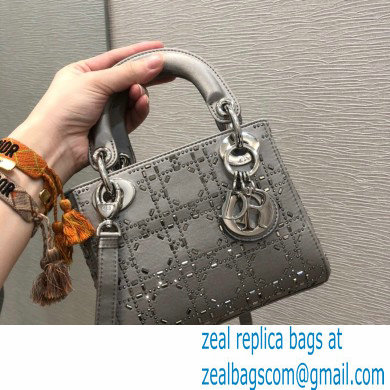 DIOR Mini Lady Dior Bag in gray Strass Cannage Satin 2022