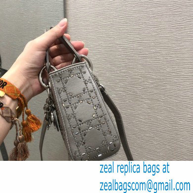 DIOR Mini Lady Dior Bag in gray Strass Cannage Satin 2022 - Click Image to Close