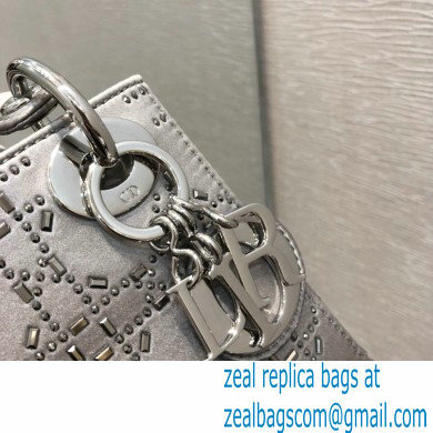 DIOR Mini Lady Dior Bag in gray Strass Cannage Satin 2022