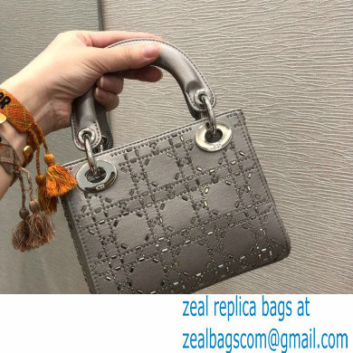 DIOR Mini Lady Dior Bag in gray Strass Cannage Satin 2022