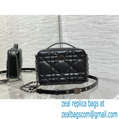 Dior Caro Box Bag with Chain in Black Quilted Macrocannage Calfskin - Click Image to Close