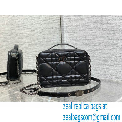 Dior Caro Box Bag with Chain in Black Quilted Macrocannage Calfskin
