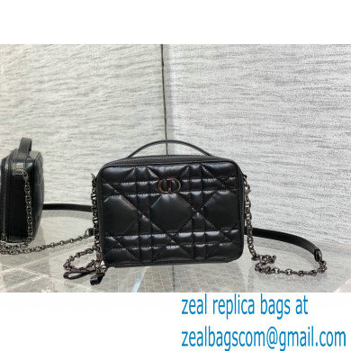 Dior Caro Box Bag with Chain in Black Quilted Macrocannage Calfskin