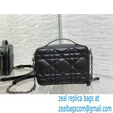 Dior Caro Box Bag with Chain in Black Quilted Macrocannage Calfskin