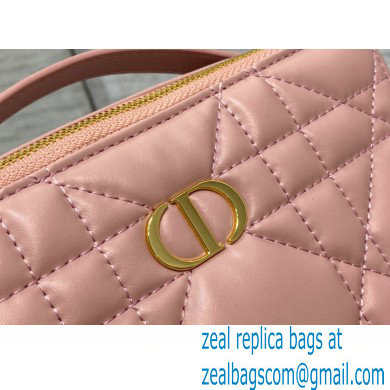 Dior Caro Box Bag with Chain in pink Quilted Macrocannage Calfskin