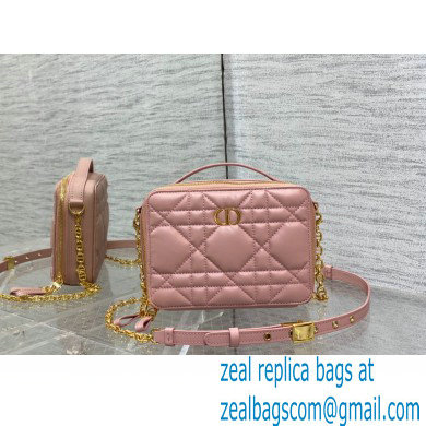 Dior Caro Box Bag with Chain in pink Quilted Macrocannage Calfskin - Click Image to Close