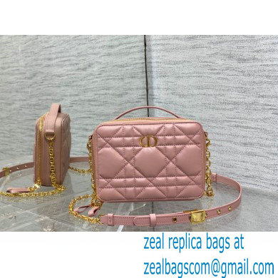 Dior Caro Box Bag with Chain in pink Quilted Macrocannage Calfskin