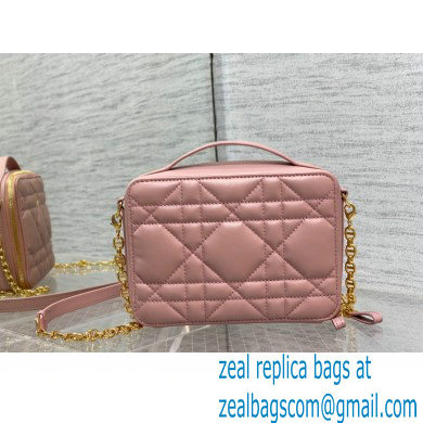 Dior Caro Box Bag with Chain in pink Quilted Macrocannage Calfskin