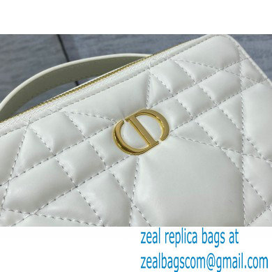 Dior Caro Box Bag with Chain in white Quilted Macrocannage Calfskin