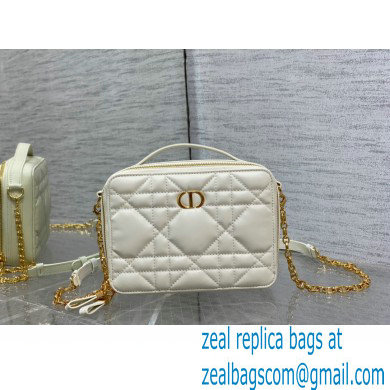 Dior Caro Box Bag with Chain in white Quilted Macrocannage Calfskin