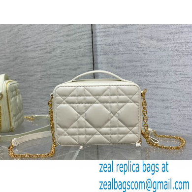 Dior Caro Box Bag with Chain in white Quilted Macrocannage Calfskin - Click Image to Close