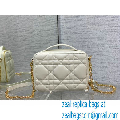 Dior Caro Box Bag with Chain in white Quilted Macrocannage Calfskin