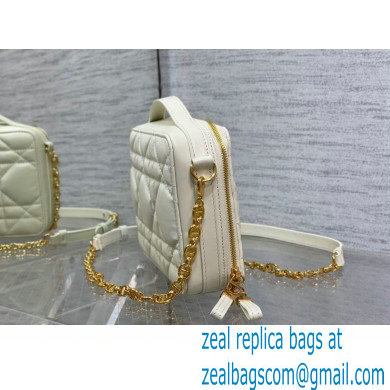 Dior Caro Box Bag with Chain in white Quilted Macrocannage Calfskin