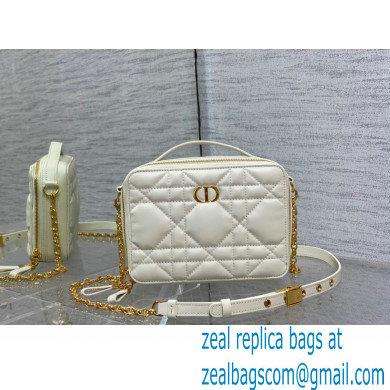 Dior Caro Box Bag with Chain in white Quilted Macrocannage Calfskin