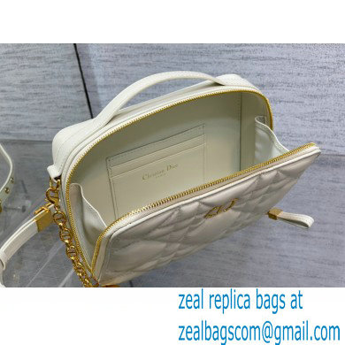 Dior Caro Box Bag with Chain in white Quilted Macrocannage Calfskin