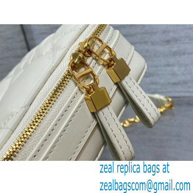 Dior Caro Box Bag with Chain in white Quilted Macrocannage Calfskin
