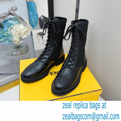 Fendi Heel 3cm Rockoko leather boots with stretch fabric F01