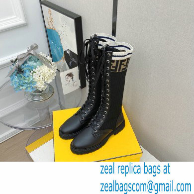 Fendi Heel 3cm Rockoko leather boots with stretch fabric F15