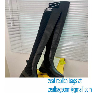 Fendi Heel 3cm Rockoko leather boots with stretch fabric F23