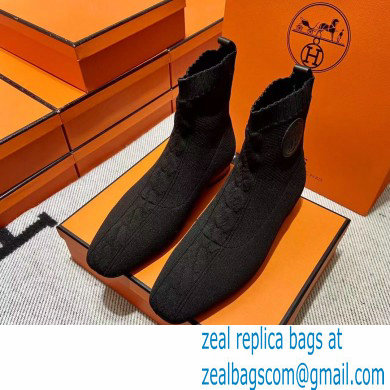 Hermes Duo knit Ankle boots Top Quality Black - Click Image to Close