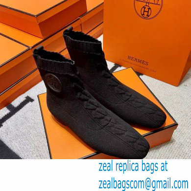 Hermes Duo knit Ankle boots Top Quality Black - Click Image to Close