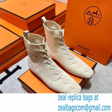 Hermes Duo knit Ankle boots Top Quality White - Click Image to Close